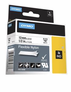DYMO Labeltape DYMO Rhino 12mmx3,5m sort på hvid  nylon (18488)