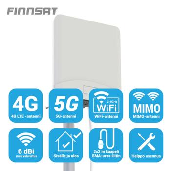 FNSAT 5G/ 4G/ 3G/ GSM MIMO ANTENNI, YMP.SÄT. 698-960/ 1710-2700MHZ/ 3.4-3.8/ 4.8-5GHZ,  4-6DBI, 2X2M KAAP SMA-UROS (FS1500)