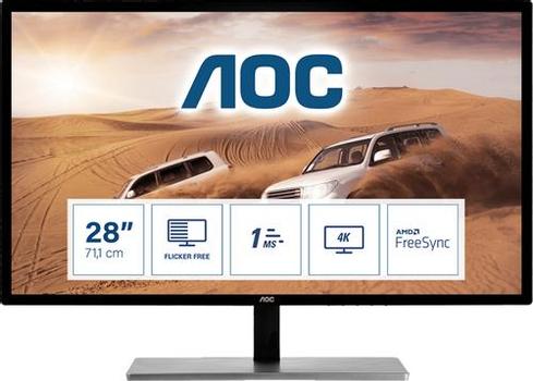 AOC U2879VF 28inch TFT 16:9 300cd/m2 80M:1 3840x2160 DVI HDMI DP TCO6 Gaming black silver (U2879VF)