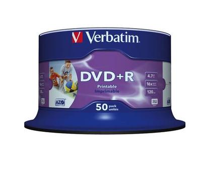 VERBATIM DVD Plus R Inkjet Printable Spindle of 50 - 43512 (43512)