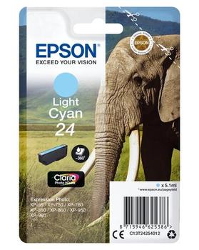 EPSON 24 ink cartridge light cyan standard capacity 5.1ml 360 pages 1-pack blister without alarm (C13T24254012)