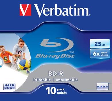 VERBATIM 1x10 BD-R Blu-Ray 25GB 6x Speed, printable,  Jewel Case (43713)