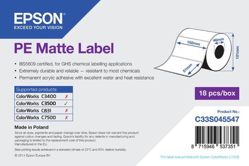 EPSON PE - Die cut matte labels - 102 x 51 mm - 535 etikett (er) ( 1 rulle/ rullar x 535 ) - för TM C3500 (C33S045547)