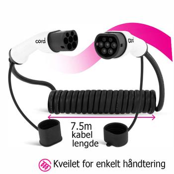 Cord EV Type 2 Spiral Ladekabel 7,5 meter 32A / 22kW / 3-fas (100188005)