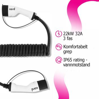 Cord EV Type 2 Spiral Ladekabel 7,5 meter 32A / 22kW / 3-fas (100188005)