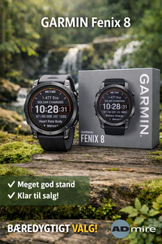 GARMIN Fenix 8 (47 mm) – Safir Solar, Carbon Grey Titanium/ Sort,  Sort & Pebble Grey rem, EMEA - BRUGT - MEGET GOD STAND (REFURB_010-02906-11)