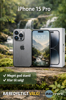 APPLE iPhone 15 Pro 256GB Blue Titanium - BRUGT - MEGET GOD STAND (REFURB_MTV63QN/A)