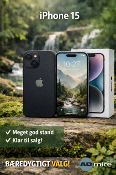 APPLE iPhone 15 15.5 cm (6.1") Dual SIM iOS 17 5G USB Type-C 128 GB Black - BRUGT - MEGET GOD STAND (REFURB_MTP03QN/A)