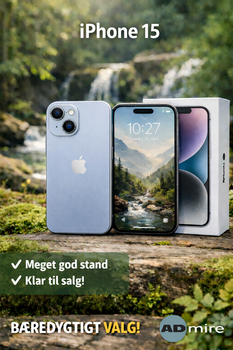 APPLE iPhone 15 15.5 cm (6.1") Dual SIM iOS 17 5G USB Type-C 128 GB Blue - 6.1 " - 128 GB - 5G - Blue - BRUGT - MEGET GOD STAND (REFURB_MTP43QN/A)