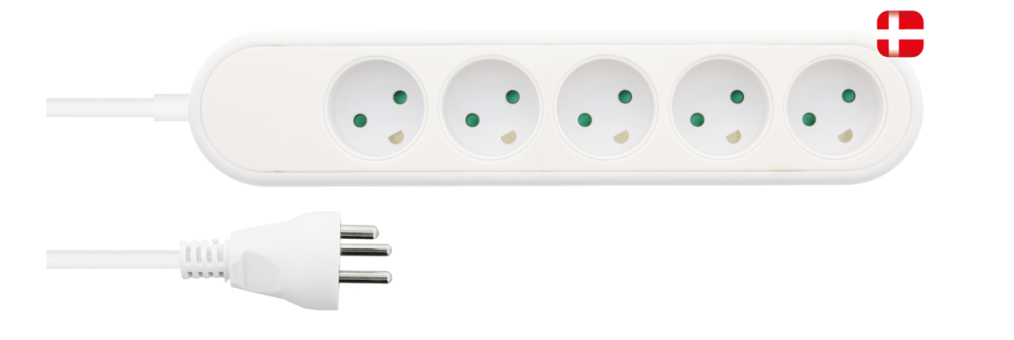 Nordic Quality Danish power outlet with 5 grounded sockets, PVC cable
