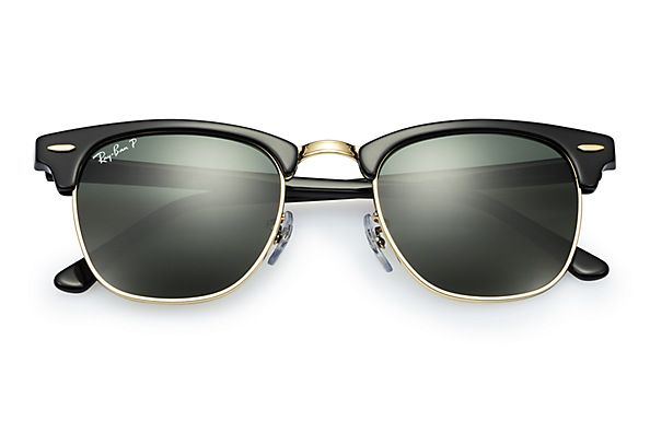 RAY-BAN Clubmaster Black Polarized - Solbriller - Green - 49 (RB3016-901/58-49)