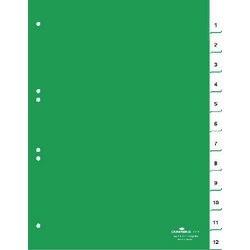 Durable 1 tot 12 Numerieke tabbladen A4 Groen 12 tabs PVC (Polyvinylchloride) 6 Gaten 6210 (621005)