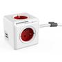 Allocacoc 6403RD / BEEUPC PowerCube Stekkerdoos met 2 USB-poorten 3 stopcontacten type E 1,5 m wit, rood