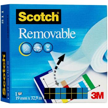 SCOTCH Plakband Verwijderbaar Transparant 19 mm (B) x 33 m (L) Zelfklevende folie Laag geluidsniveau (M8111933)
