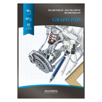 AURORA A3 Millimeterpapier Zwart Papieren kaft Geruit 50 Vel (MID101)
