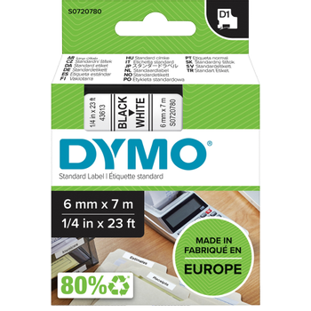 DYMO D1 Etiketteertape Authentiek 43613 1953241 Zelfklevend Zwart op Wit 6 mm x 7 m (1953241)