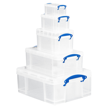 Really Useful Box Kunststof Magazijnbak 0,7 l + 1,6 l + 3 l + 9 l + 18 l Transparant 5 Stuks (5in1C32.3)