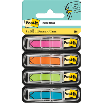 POST-IT Indexen Pijlvormig 1,19 x 4,32 cm Kleurenassortiment 684ARR4 4 Stuks à 24 Strips (684-ARR4)