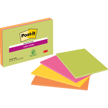POST-IT Meeting Super Sticky Notes 101 x 152 mm Kleurenassortiment Rechthoekig Blanco 4 Stuks à 45 Vellen (6445-4SS)