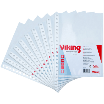 VIKING Showtassen A5 Glashelder Transparant 80 micron PP (Polypropeen) Boven 17 Gaten 25 Stuks (1012911)