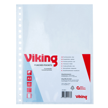 VIKING Showtassen A5 Glashelder Transparant 80 micron PP (Polypropeen) Boven 17 Gaten 25 Stuks (1012911)