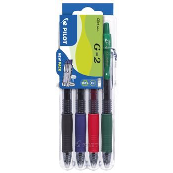 PILOT G-2 Rollerballpen Kleurenassortiment 0.7 mm Medium Kegelvormig Navulbaar Recycled 4 Stuks (2605S4E)