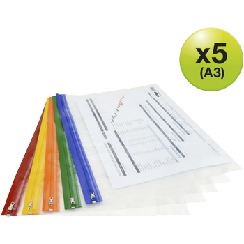 RAPESCO Zippi Bags Gripzakken A3 Ritssluiting PP (Polypropeen) 35,5 (B) x 48 (D) x 0,5 (H) cm Kleurenassortiment 5 Stuks (1507)