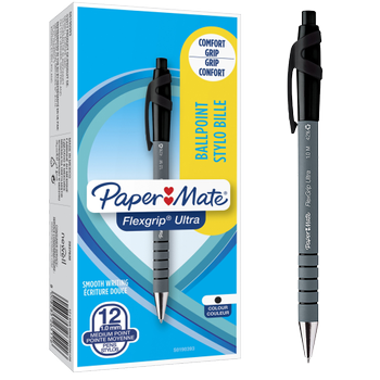 PAPERMATE FlexGrip Ultra Intrekbaar Balpen Zwart 1 mm Medium Balpen 12 Stuks (FG611200YEL)