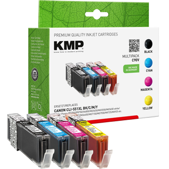 KMP Compatibel Canon CLI-551XL BK/C/M/Y Inktcartridge Zwart, Zwart, Cyaan, Magenta, Geel Multipak  4 Stuks (1520,005)