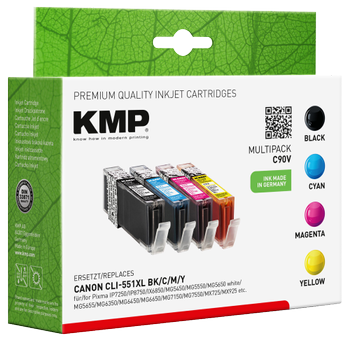 KMP Compatibel Canon CLI-551XL BK/C/M/Y Inktcartridge Zwart, Zwart, Cyaan, Magenta, Geel Multipak  4 Stuks (1520,005)