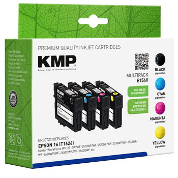 KMP Compatibel Epson 16 Inktcartridge C13T16264012 Zwart, cyaan, magenta, geel Multipak  4 Stuks (1621,485)