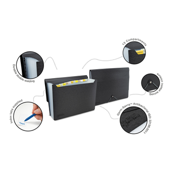 RAPESCO Germ-Savvy Harmonicamap 13 Vakken A4 PP (Polypropeen) Zwart 1638 (1638)