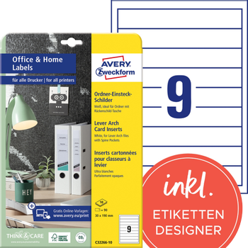 Avery Zweckform Avery Etiket C32266-10 A4 Wit 30 x 190 mm 10 Vellen à 9 Etiketten (C32266-10)