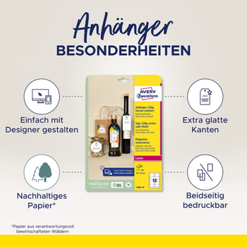 Avery Zweckform Avery Karton Hanglabels 13 x 210 x 297 mm Ultrawit T2003-10 10 Stuks (T2003-10)