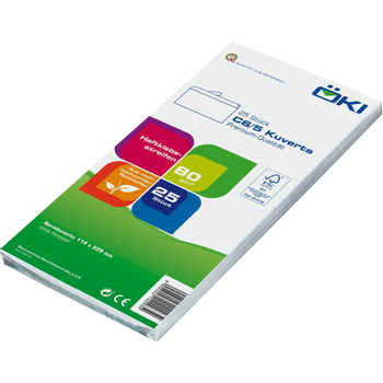Öki Classic Enveloppen C6/5 229 (B) x 114 (H) mm Kleefstrip Wit 80 g/m2 Pak van 25 stuks (42397)