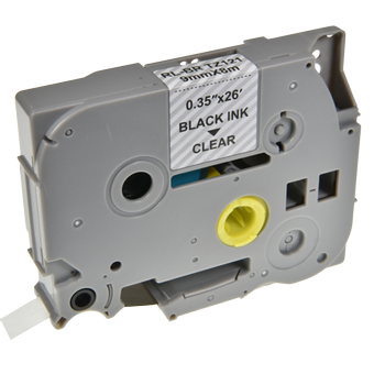 UNBRANDED P-Touch Labeltape Compatibel Brother TZe-121 5T121-WT Zelfklevend Zwart op Transparant 9 mm x 8 m (5T121-WT)