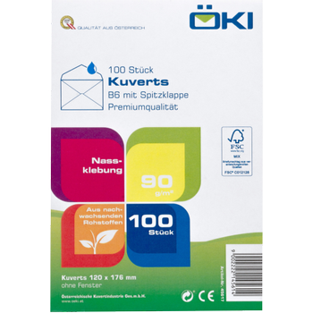 Öki Enveloppen Effen B6 Gegomd Wit 100 stuks (45617)