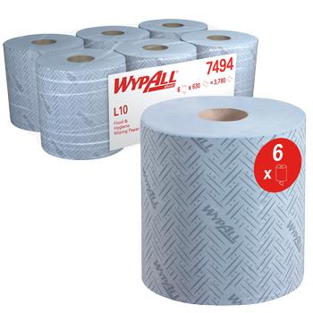 Wypall L10 General Clean 100% Gerecycled Poetspapier Centerfeed Blauw 1-laags 7494 6 Rollen à 630 Vellen (7494)