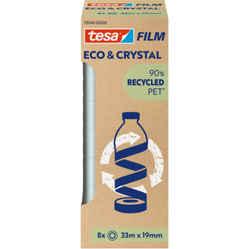 TESA Plakband tesafilm Eco & Crystal Transparant 19 mm (B) x 33 m (L) PET (Polyetheentereftalaat) Laag geluidsniveau Recycled 8 Rollen (59044-00000-00)