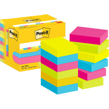 POST-IT Zelfklevende memoblaadjes 653-TFEN 38 x 51 mm 100 Vellen per blok Blauw, geel, groen, roze Pak van 12 (7100290179)
