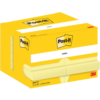 POST-IT Zelfklevende memoblaadjes 656-CY 51 x 76 mm 100 Vellen per blok Geel Pak van 12 (7100290170)
