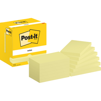 POST-IT Zelfklevende memoblaadjes 655-CY 76 x 127 mm 100 Vellen per blok Geel Pak van 12 (7100290165)
