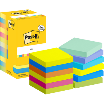 POST-IT zelfklevende memoblaadjes vierkant 76 x 76 mm blanco assortiment 654-MX-P8/ +4 12 stuks à 100 vellen (8+4 gratis) (7100290184)