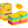 POST-IT Super Sticky Notes vierkant 76 x 76 mm blanco assortiment 654-SSCARN-P8/ +4 90 12 stuks à 90 vellen (8+4 gratis) (7100290187)
