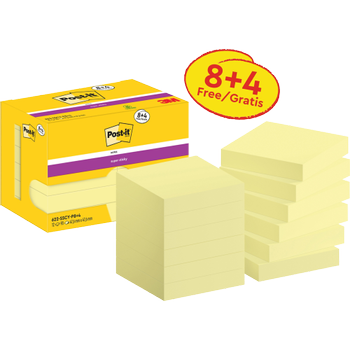 POST-IT Super Sticky Notes vierkant 47,6 x 47,6 mm blanco geel 622-SSCY-P8/ +4 90 12 stuks à 90 vellen (8+4 gratis) (7100290178)