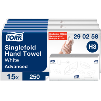 Tork Advanced  Handdoek H3 V-vouw Wit 2-laags 290258 15 Stuks à 250 Vellen (290258)