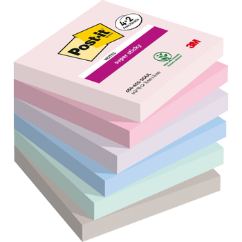 POST-IT Super Sticky Notes 76 x 76 mm Soulful Kleurencollectie 90 Vellen Voordeelpak 4 blokken + 2 GRATIS (7100259203)