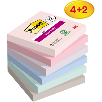 POST-IT Super Sticky Notes 76 x 76 mm Soulful Kleurencollectie 90 Vellen Voordeelpak 4 blokken + 2 GRATIS (7100259203)