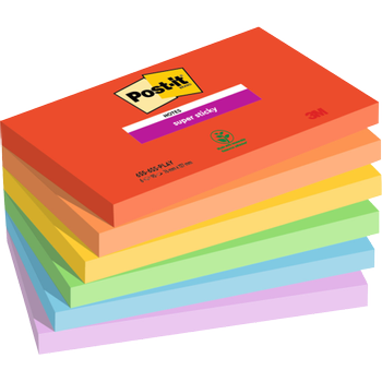 POST-IT Playful Collection Super Sticky Notes Rechthoekig 127 x 76 mm Blanco Kleurenassortiment 90 6 Stuks à 90 Vellen (7100258796)