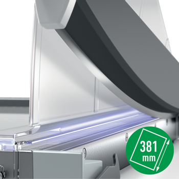 LEITZ Precision Office Pro Snijmachine 9023 A4+ 381 mm Stalen Snijblad Premium Snijoppervlak van Glas EdgeGlow Licht Grijs 25 Vel (90230000)